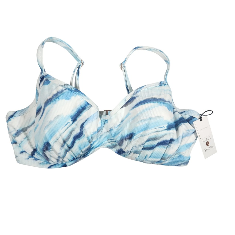NWT Shade & Shore‎ Bikini Top Womens 38DD Blue Tie Dye Ribbed Underwire Swimwear - Picture 2 of 11